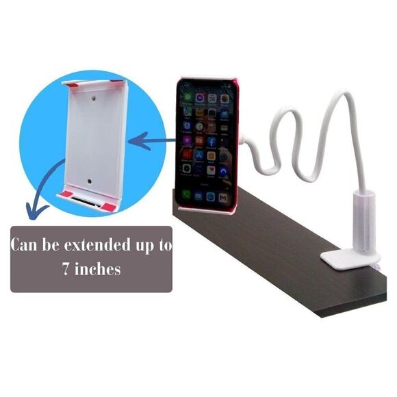 Universal Cell Phone Holder Bracket Clamp, Gooseneck Bed Table Desk Stand, White - Picture 2 of 6